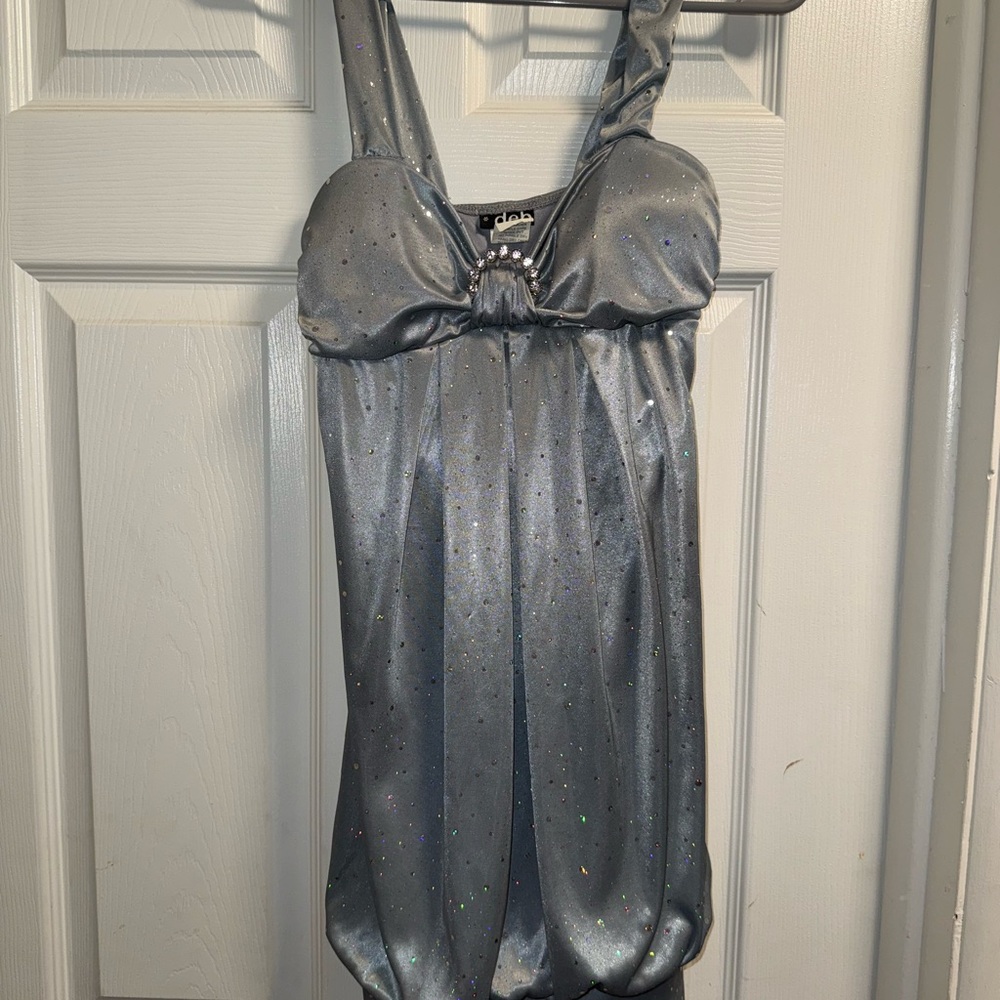Deb Silver Glitter Prom Dress